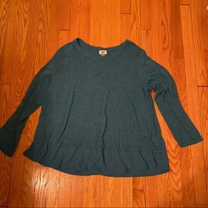 Long sleeve shirt with sheer trim (blue)